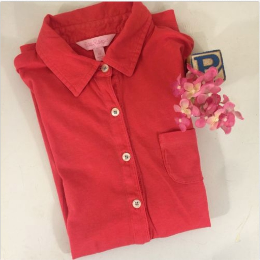 LILLY PULITZER Polo shirt size X-Small Red Orange XS golf tennis preppy travel